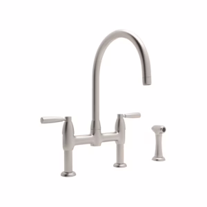 Perrin & Rowe | Satin Nickel Holborn™ Bridge Kitchen Faucet With C-Spout and Side Spray