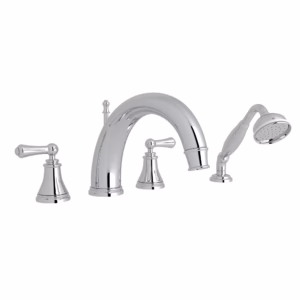 Perrin & Rowe | Polished Chrome Georgian Era™ 4-Hole Deck Mount Tub Filler With C-Spout