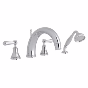 Perrin & Rowe | Polished Chrome Georgian Era™ 4-Hole Deck Mount Tub Filler With C-Spout