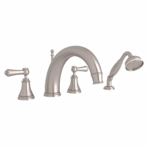Perrin & Rowe | Satin Nickel Georgian Era™ 4-Hole Deck Mount Tub Filler With C-Spout