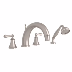 Perrin & Rowe | Satin Nickel Georgian Era™ 4-Hole Deck Mount Tub Filler With C-Spout