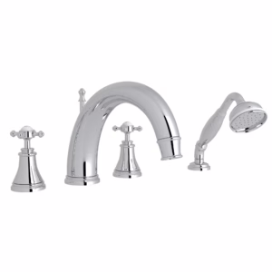 Perrin & Rowe | Polished Chrome Georgian Era™ 4-Hole Deck Mount Tub Filler With C-Spout