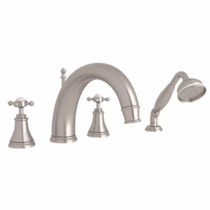 Perrin & Rowe | Satin Nickel Georgian Era™ 4-Hole Deck Mount Tub Filler With C-Spout