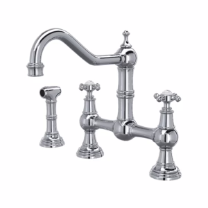 Perrin & Rowe | Polished Chrome Edwardian™ Bridge Kitchen Faucet With Side Spray
