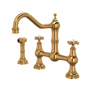 Perrin & Rowe | English Gold Edwardian™ Bridge Kitchen Faucet With Side Spray