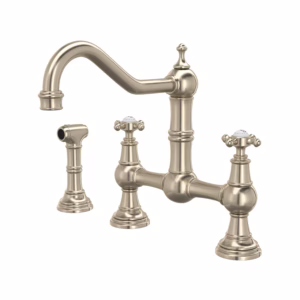 Perrin & Rowe | Satin Nickel Edwardian™ Bridge Kitchen Faucet With Side Spray
