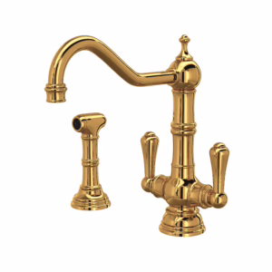 Perrin & Rowe | English Gold Edwardian™ Two Handle Kitchen Faucet With Side Spray