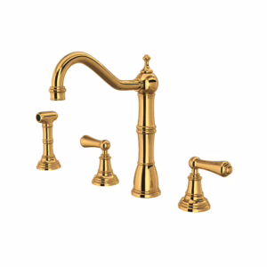 Perrin & Rowe | English Gold Edwardian™ Two Handle Kitchen Faucet With Side Spray