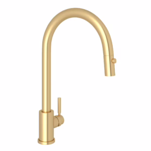 Perrin & Rowe | Satin English Gold Holborn™ Pull-Down Kitchen Faucet With C-Spout