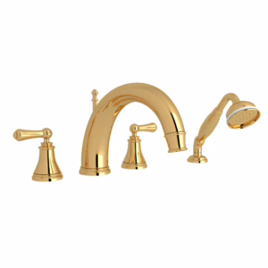 Perrin & Rowe | English Gold Georgian Era™ 4-Hole Deck Mount Tub Filler With C-Spout
