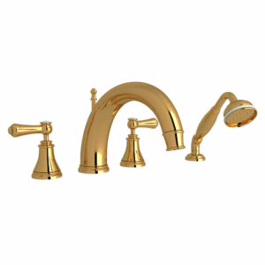 Perrin & Rowe | Unlacquered Brass Georgian Era™ 4-Hole Deck Mount Tub Filler With C-Spout