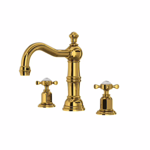 Perrin & Rowe | Unlacquered Brass Edwardian™ Widespread Lavatory Faucet With Column Spout