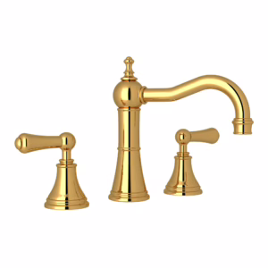 Perrin & Rowe | Unlacquered Brass Georgian Era™ Widespread Lavatory Faucet With Column Spout