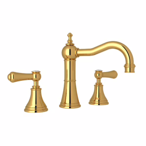 Perrin & Rowe | Unlacquered Brass Georgian Era™ Widespread Lavatory Faucet With Column Spout