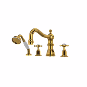 Perrin & Rowe | Unlacquered Brass Edwardian™ 4-Hole Deck Mount Tub Filler With Column Spout