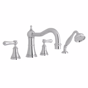 Perrin & Rowe | Polished Chrome Georgian Era™ 4-Hole Deck Mount Tub Filler With Column Spout
