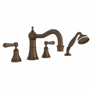 Perrin & Rowe | English Bronze Georgian Era™ 4-Hole Deck Mount Tub Filler With Column Spout