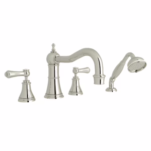 Perrin & Rowe | Polished Nickel Georgian Era™ 4-Hole Deck Mount Tub Filler With Column Spout