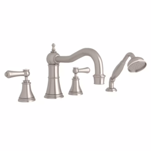 Perrin & Rowe | Satin Nickel Georgian Era™ 4-Hole Deck Mount Tub Filler With Column Spout