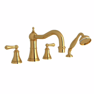 Perrin & Rowe | Unlacquered Brass Georgian Era™ 4-Hole Deck Mount Tub Filler With Column Spout