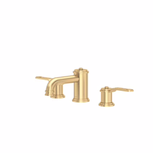 Perrin & Rowe | Satin English Gold Armstrong™ Widespread Lavatory Faucet With Low Spout