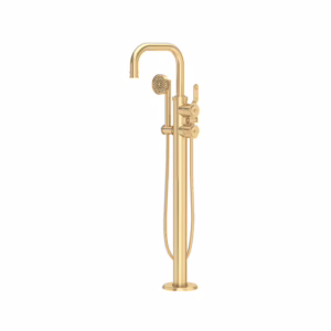 Perrin & Rowe | Satin English Gold Armstrong™ Single Hole Floor Mount Tub Filler Trim With U-Spout