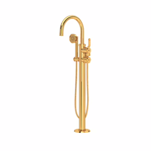 Perrin & Rowe | English Gold Armstrong™ Single Hole Floor Mount Tub Filler Trim With C-Spout