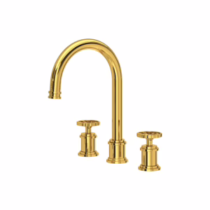Perrin & Rowe | Unlacquered Brass Armstrong™ Widespread Lavatory Faucet With C-Spout
