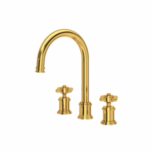 Perrin & Rowe | Unlacquered Brass Armstrong™ Widespread Lavatory Faucet With C-Spout