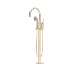 Perrin & Rowe | Satin Nickel Armstrong™ Single Hole Floor Mount Tub Filler Trim With C-Spout