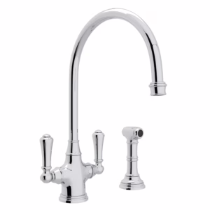Perrin & Rowe | Polished Chrome Georgian Era™ Two Handle Kitchen Faucet With Side Spray