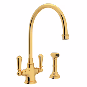 Perrin & Rowe | English Gold Georgian Era™ Two Handle Kitchen Faucet With Side Spray