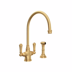 Perrin & Rowe | Satin English Gold Georgian Era™ Two Handle Kitchen Faucet With Side Spray
