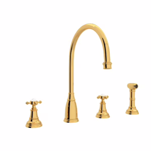 Perrin & Rowe | English Gold Georgian Era™ Two Handle Kitchen Faucet With Side Spray