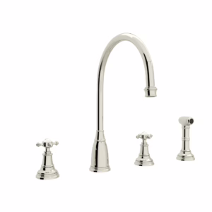 Perrin & Rowe | Polished Nickel Georgian Era™ Two Handle Kitchen Faucet With Side Spray