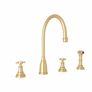 Perrin & Rowe | Satin English Gold Georgian Era™ Two Handle Kitchen Faucet With Side Spray