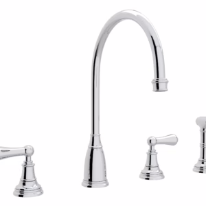 Perrin & Rowe | Polished Chrome Georgian Era™ Two Handle Kitchen Faucet With Side Spray