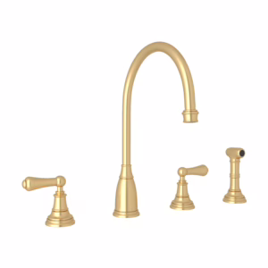 Perrin & Rowe | Satin English Gold Georgian Era™ Two Handle Kitchen Faucet With Side Spray