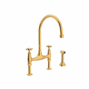 Perrin & Rowe | English Gold Georgian Era™ Bridge Kitchen Faucet With Side Spray
