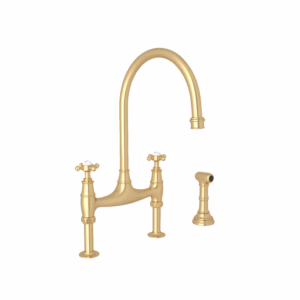 Perrin & Rowe | Satin English Gold Georgian Era™ Bridge Kitchen Faucet With Side Spray