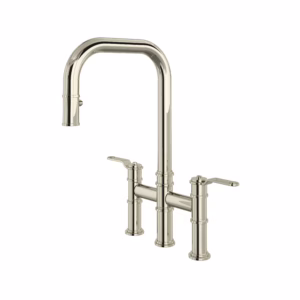 Perrin & Rowe | Polished Nickel Armstrong™ Pull-Down Bridge Kitchen Faucet With U-Spout
