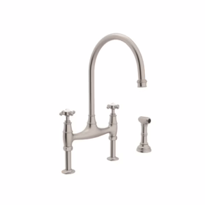 Perrin & Rowe | Satin Nickel Georgian Era™ Bridge Kitchen Faucet With Side Spray