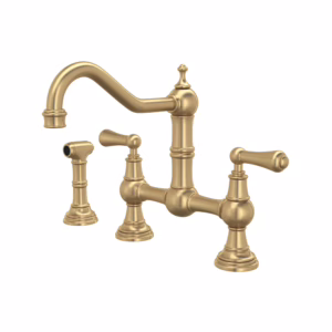 Perrin & Rowe | Satin English Gold Edwardian™ Bridge Kitchen Faucet With Side Spray