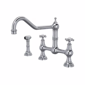 Perrin & Rowe | Polished Chrome Edwardian™ Extended Spout Bridge Kitchen Faucet With Side Spray