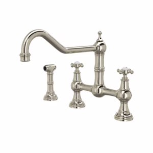 Perrin & Rowe | Polished Nickel Edwardian™ Extended Spout Bridge Kitchen Faucet With Side Spray