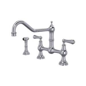 Perrin & Rowe | Polished Chrome Edwardian™ Extended Spout Bridge Kitchen Faucet With Side Spray