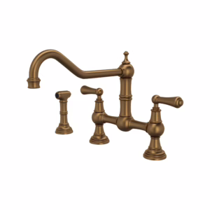 Perrin & Rowe | English Bronze Edwardian™ Extended Spout Bridge Kitchen Faucet With Side Spray