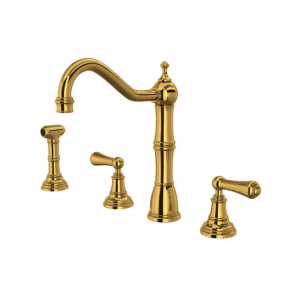Perrin & Rowe | Unlacquered Brass Edwardian™ Two Handle Kitchen Faucet With Side Spray