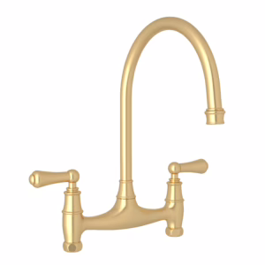 Perrin & Rowe | Satin English Gold Georgian Era™ Bridge Kitchen Faucet Without Unions