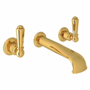 Perrin & Rowe | Unlacquered Brass Edwardian™ Wall Mount Lavatory Faucet Trim With U-Spout
